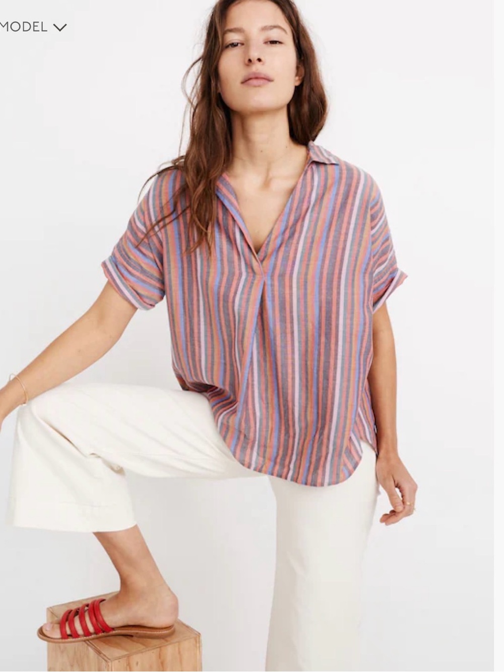 Madewell Courier Button-Back Shirt in Rainbow Stripe 3X